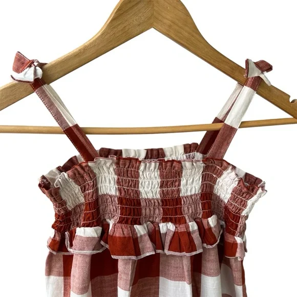 NWT | Size | Smocked Cotton Dress Rust Red/White, Checked - Picture 6 of 9